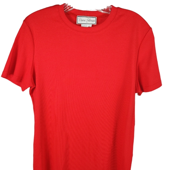NWT, Diane Gilman, Women's Red pullover Tee. Round neck, short sleeves, Sz L - Picture 3 of 5
